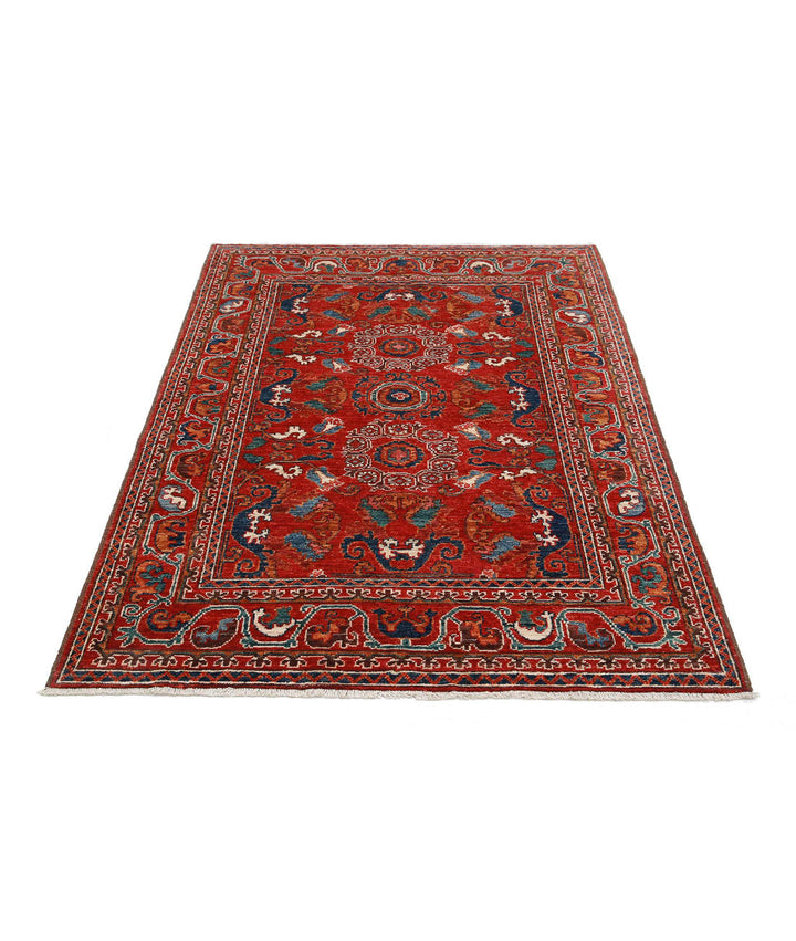 Hand Knotted Nomadic Caucasian Humna Wool Rug 4' 1" x 5' 10" - No. AT676634