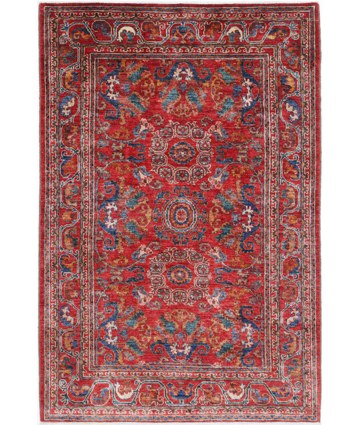 Hand Knotted Nomadic Caucasian Humna Wool Rug 4' 0" x 6' 1" - No. AT377725