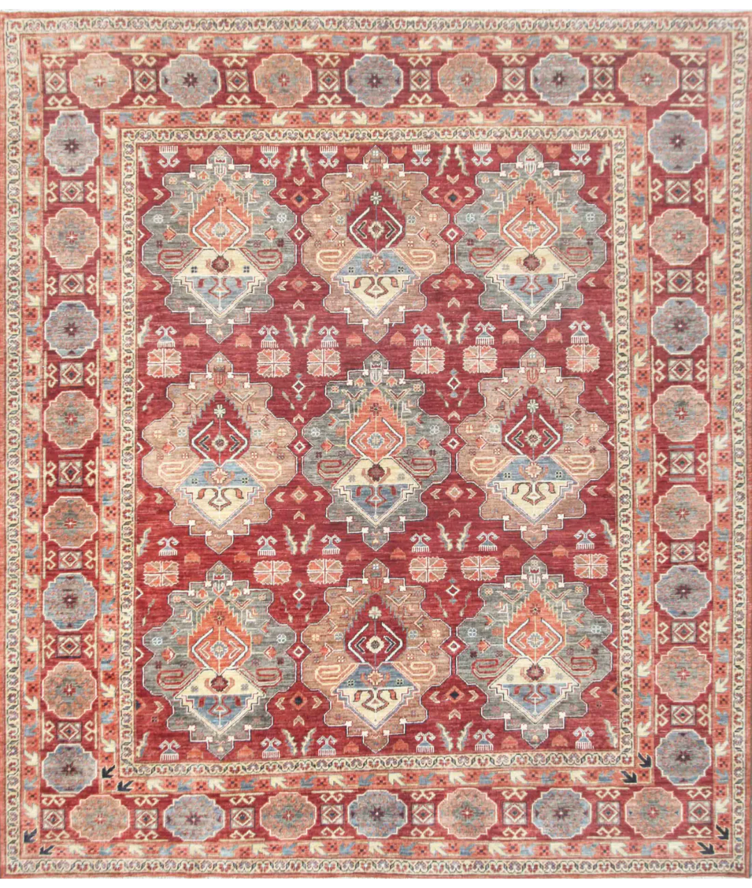 Rust Afghan Tribal Rug 8' 1" x 9' 4" Hand-Knotted
