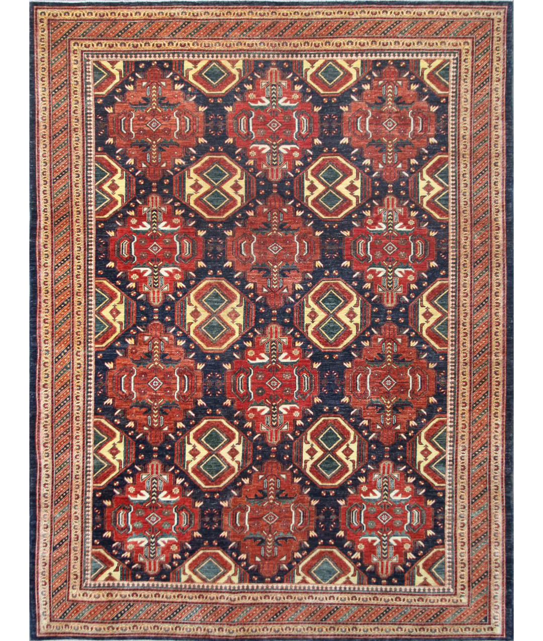 Rust Afghan Tribal Rug 8' 11" x 12' 3" Hand-Knotted | No. AT98177