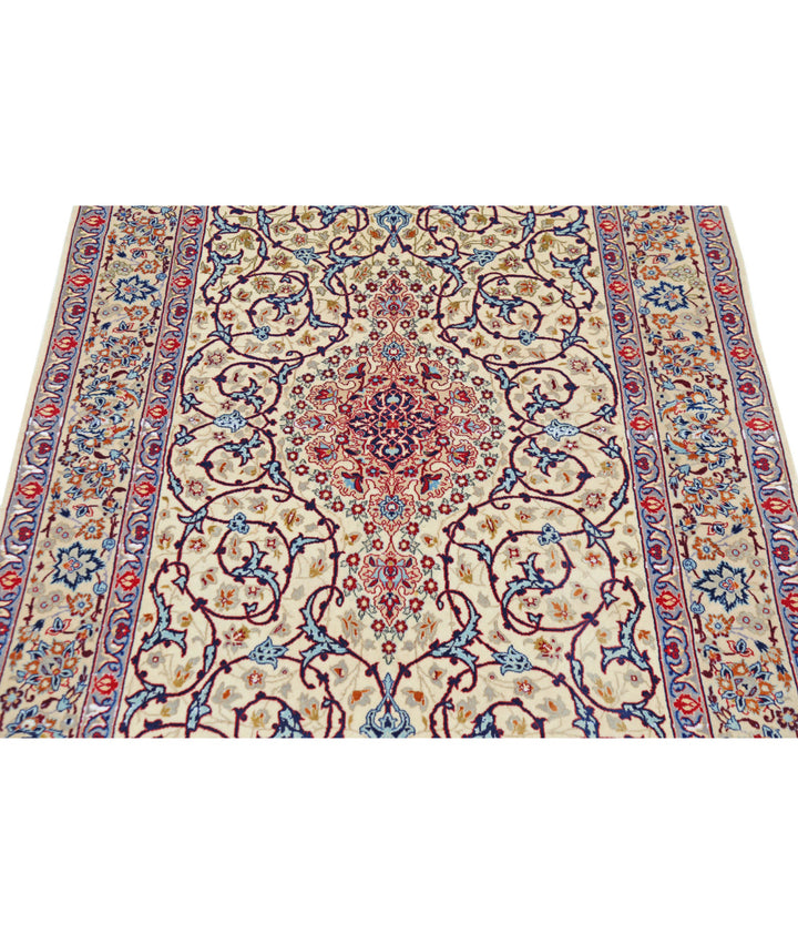 Ivory Afghan Isfahan Rug 3' 7" x 5' 3" Hand-Knotted | No. AT86590