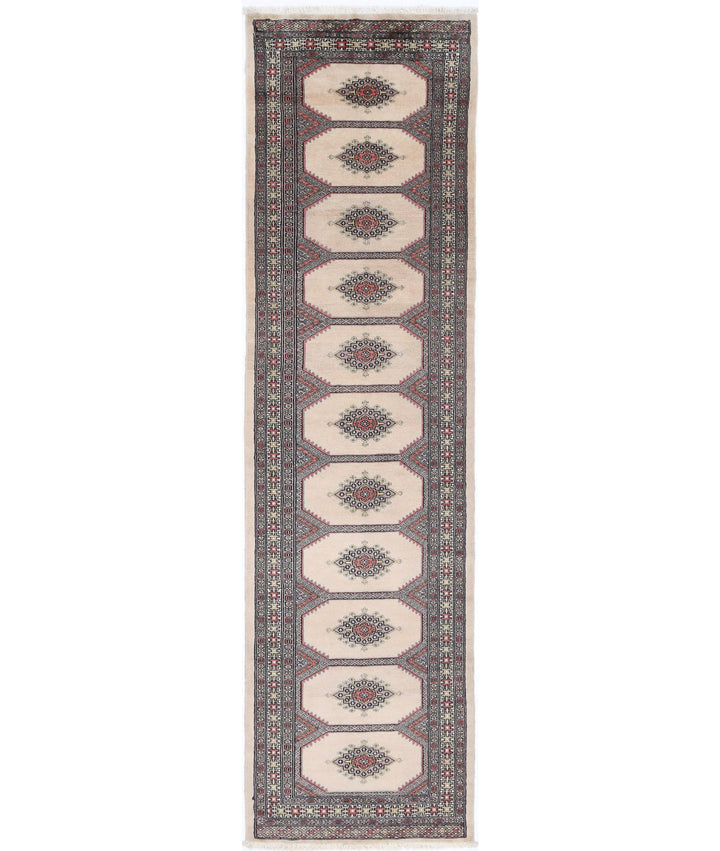 Ivory Afghan Bokhara Rug 2' 7" x 9' 10" Hand-Knotted | No. AT28881