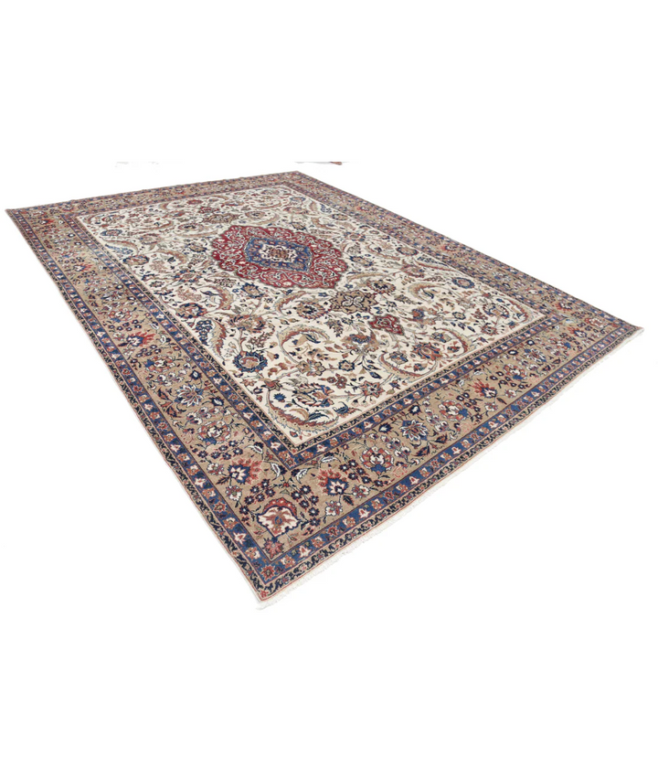 Ivory Persian Vintage Rug 9' 8" x 12' 11" Hand-Knotted | No. AT87506