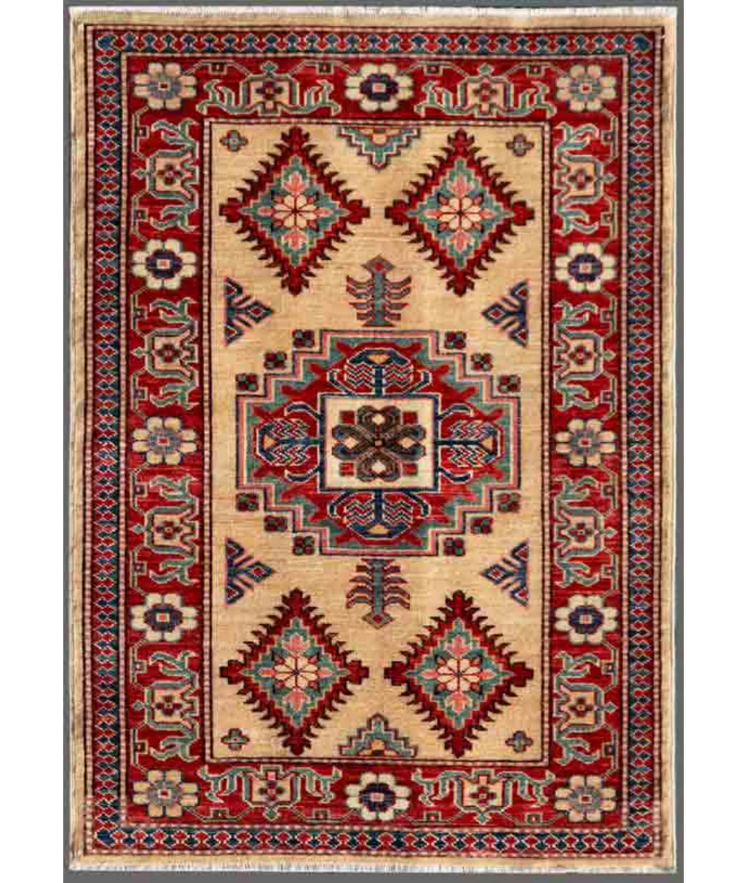 Ivory Afghan Kazak Rug 2' 7" x 3' 7" Hand-Knotted | No. AT33471