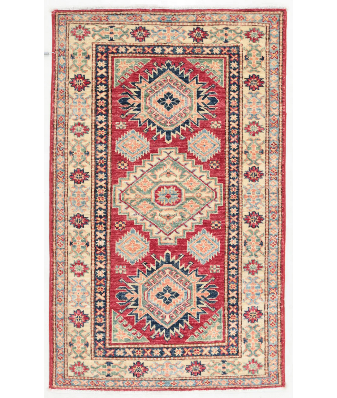 Red Afghan Kazak Rug 2' 7" x 4' 3" Hand-Knotted