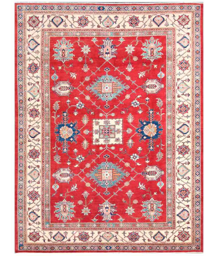 Red Afghan Kazak Rug 9' 0" x 12' 0" Hand-Knotted | No. AT63019