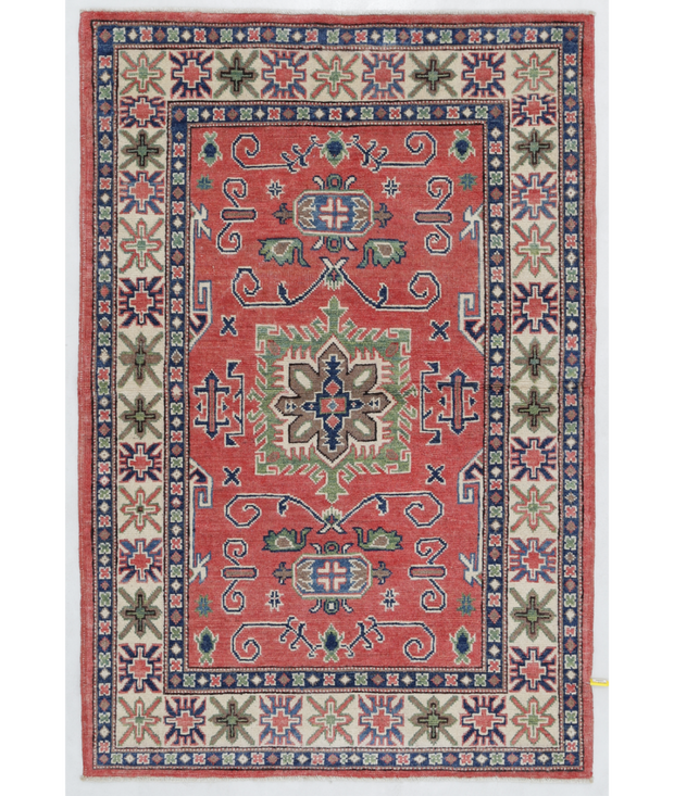 Hand Knotted Kazak Wool Rug 3'  3" x 4'  11" - No. AT59592