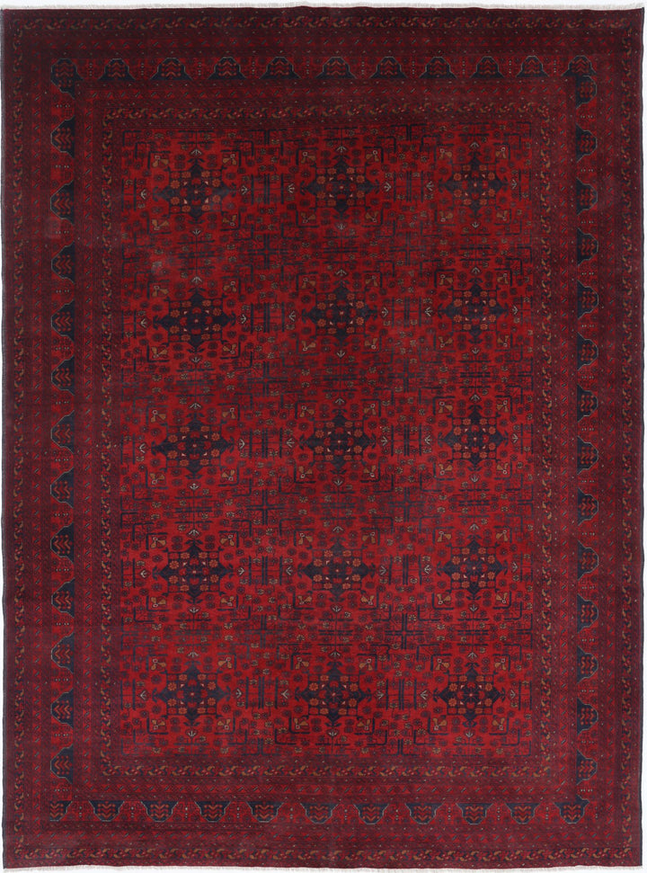 Red Afghan Tribal Rug 8' 1" x 11' 2" Hand-Knotted | No. AT14963