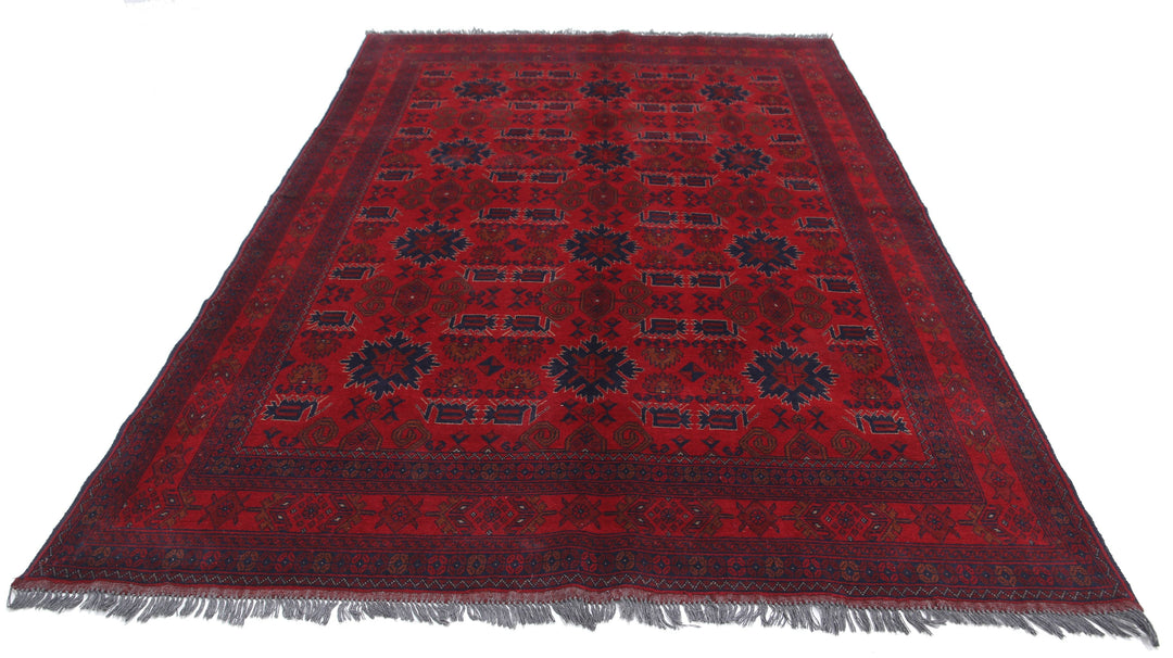 Red Afghan Tribal Rug 6' 5" x 9' 5" Hand-Knotted | No. AT43991