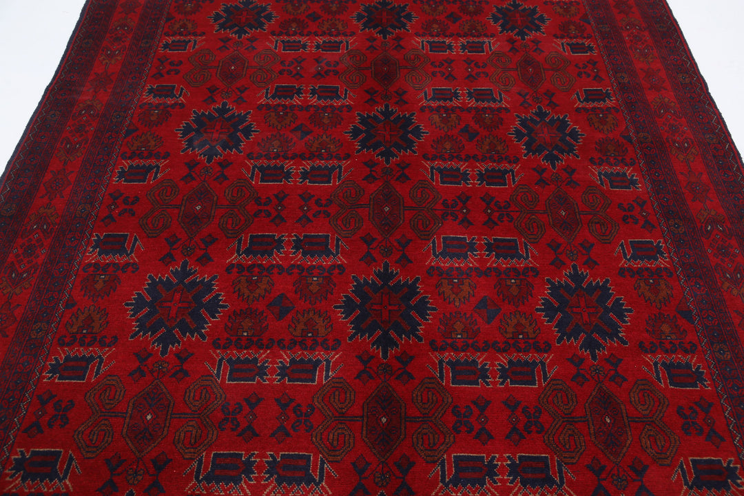 Red Afghan Tribal Rug 6' 5" x 9' 5" Hand-Knotted | No. AT43991