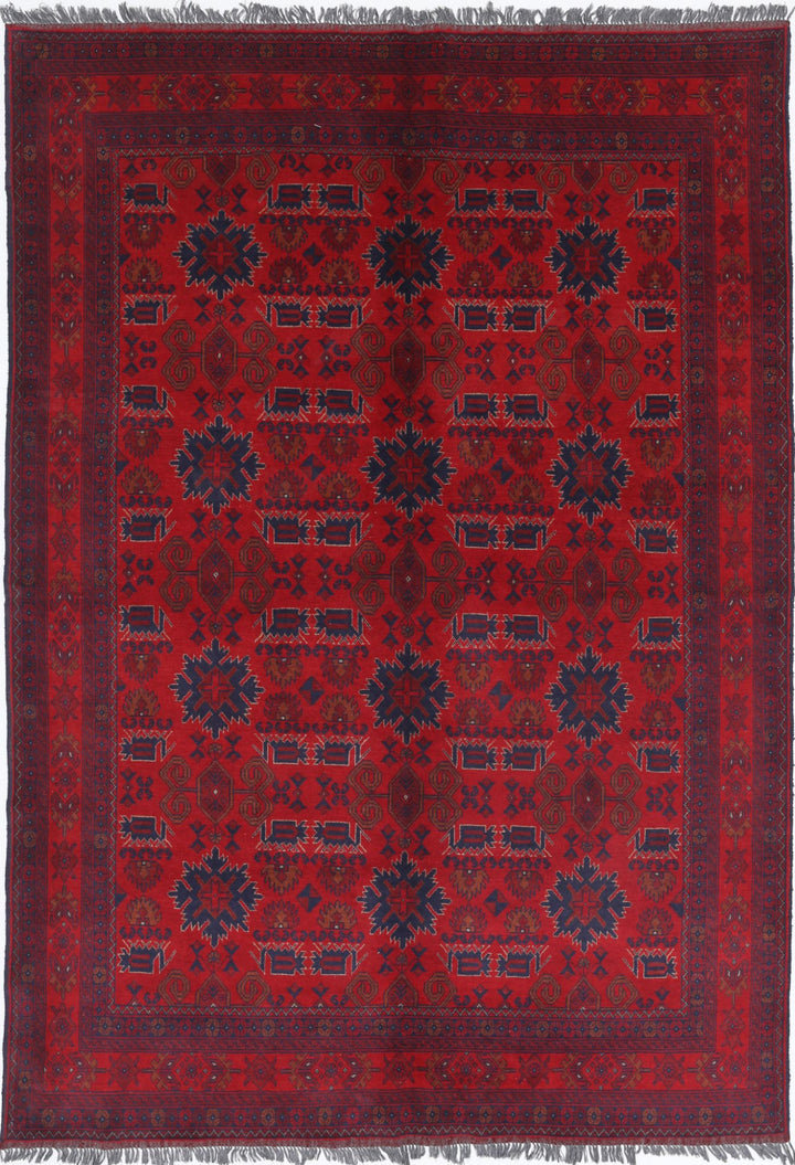 Red Afghan Tribal Rug 6' 5" x 9' 5" Hand-Knotted | No. AT43991