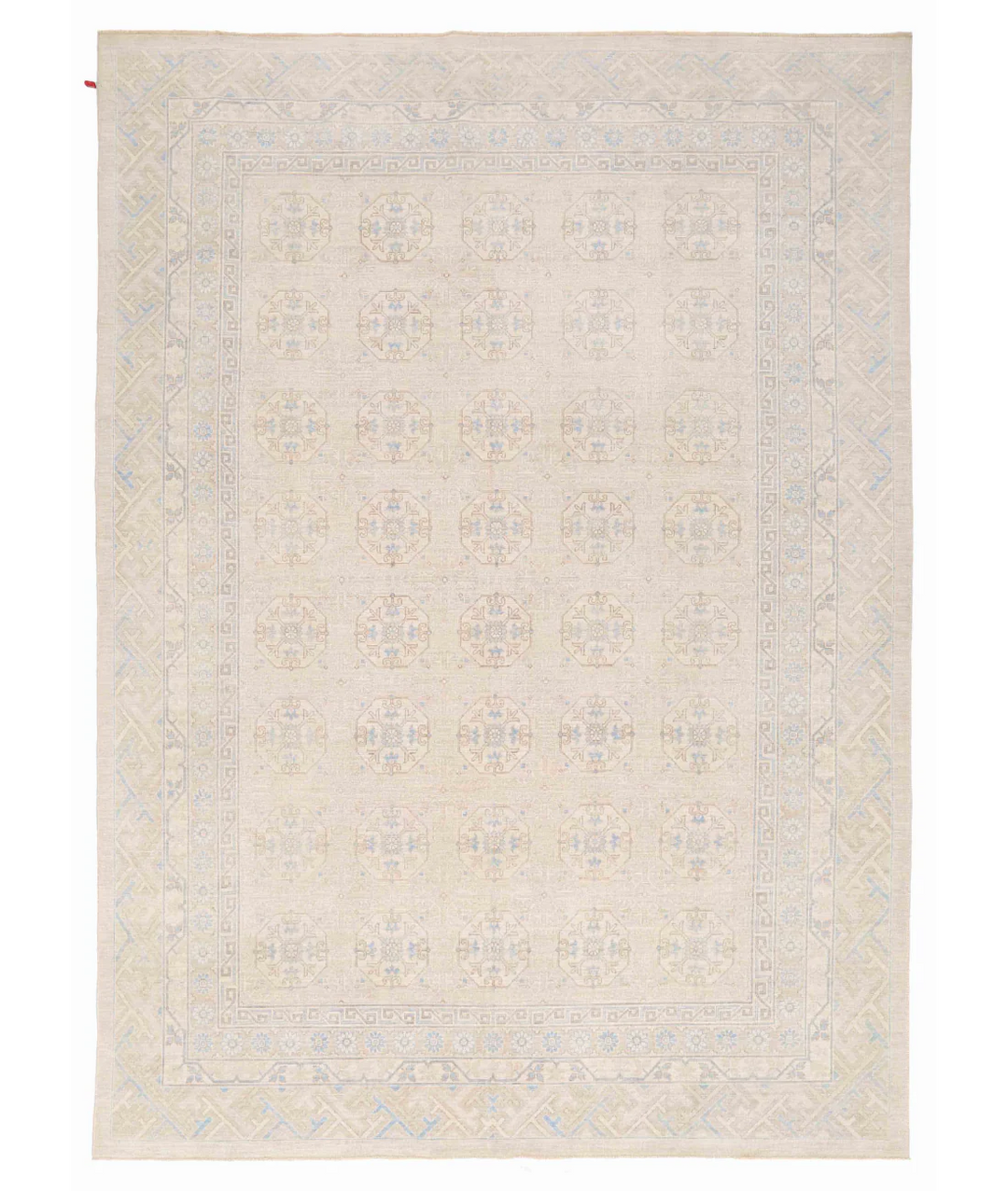Ivory Afghan Khotan Rug 8' 11" x 12' 0" Hand-Knotted