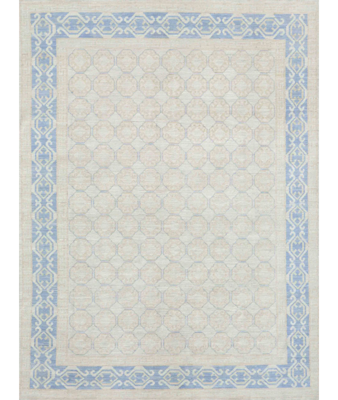 Ivory Afghan Khotan Rug 8' 9" x 11' 7" Hand-Knotted