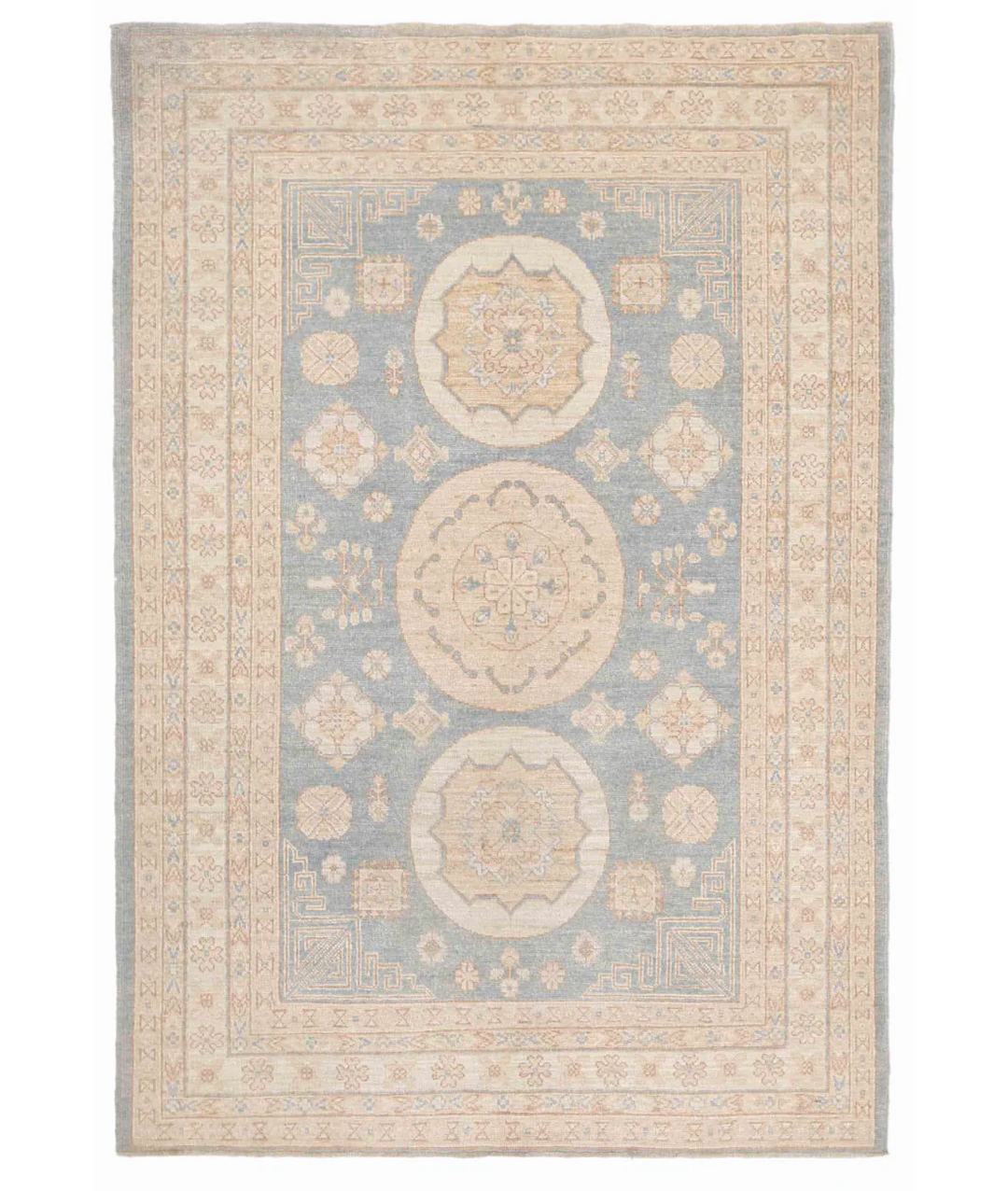 Blue Afghan Khotan Rug 5' 0" x 7' 4" Hand-Knotted
