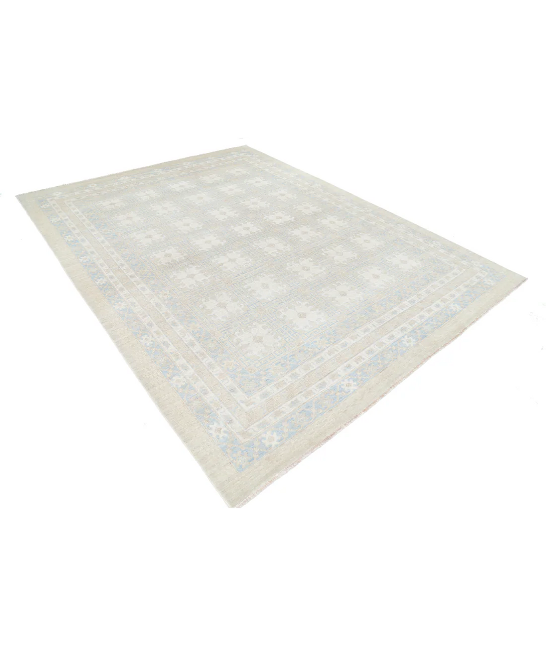 Ivory Afghan Oriental Rug 7' 10" x 10' 3" Hand-Knotted | No. AT84079