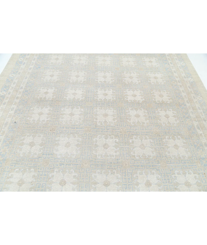 Ivory Afghan Oriental Rug 7' 10" x 10' 3" Hand-Knotted | No. AT84079