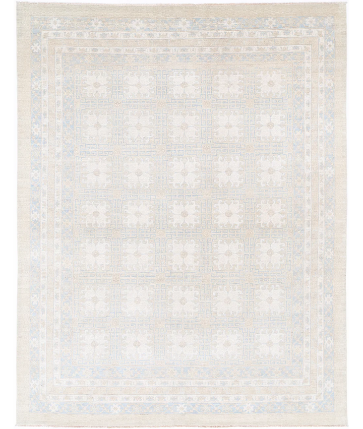 Ivory Afghan Oriental Rug 7' 10" x 10' 3" Hand-Knotted | No. AT84079