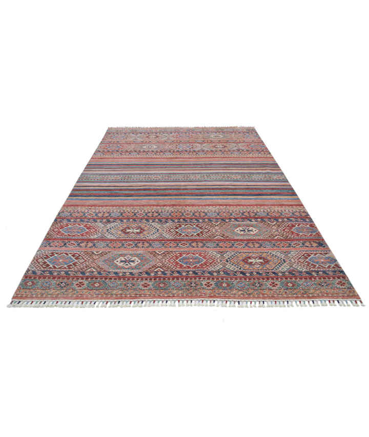 Afghan Khurjeen Rug 6' 8" x 9' 7" Hand-Knotted pattern