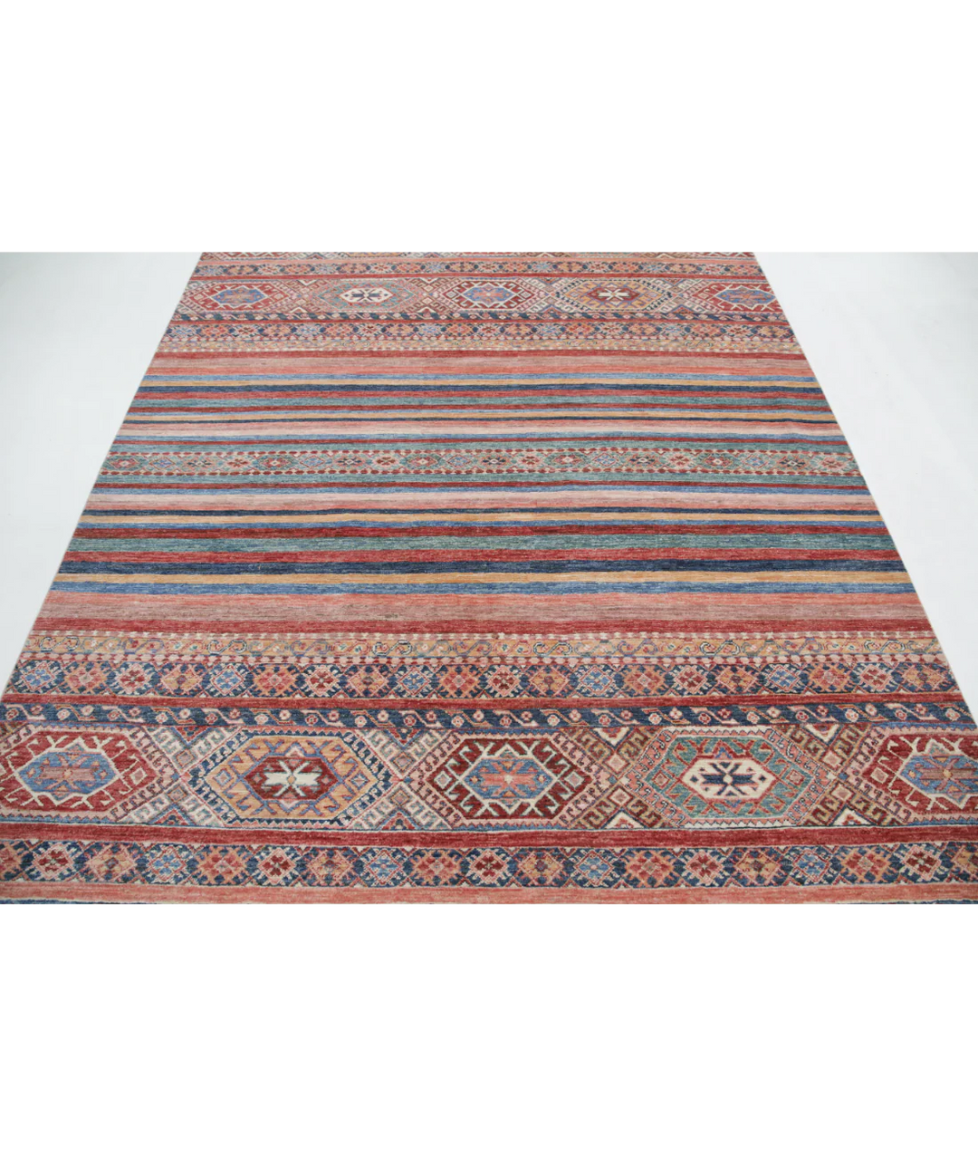 Afghan Khurjeen Rug 6' 8" x 9' 7" Hand-Knotted close-up