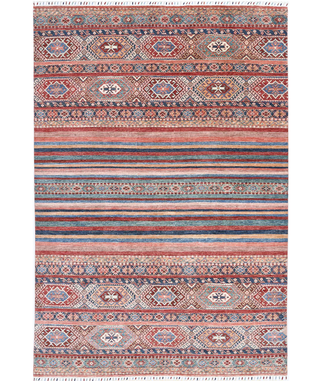 Afghan Khurjeen Rug 6' 8" x 9' 7" Hand-Knotted