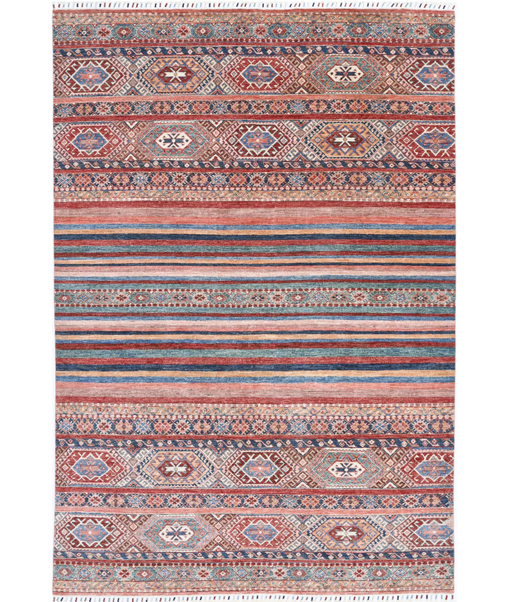 Afghan Khurjeen Rug 6' 8" x 9' 7" Hand-Knotted
