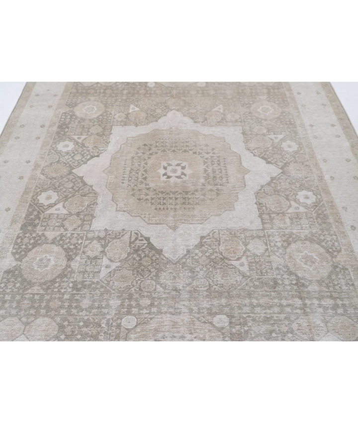 Green Afghan Mamluk Rug 6' 6" x 9' 6" Hand-Knotted view