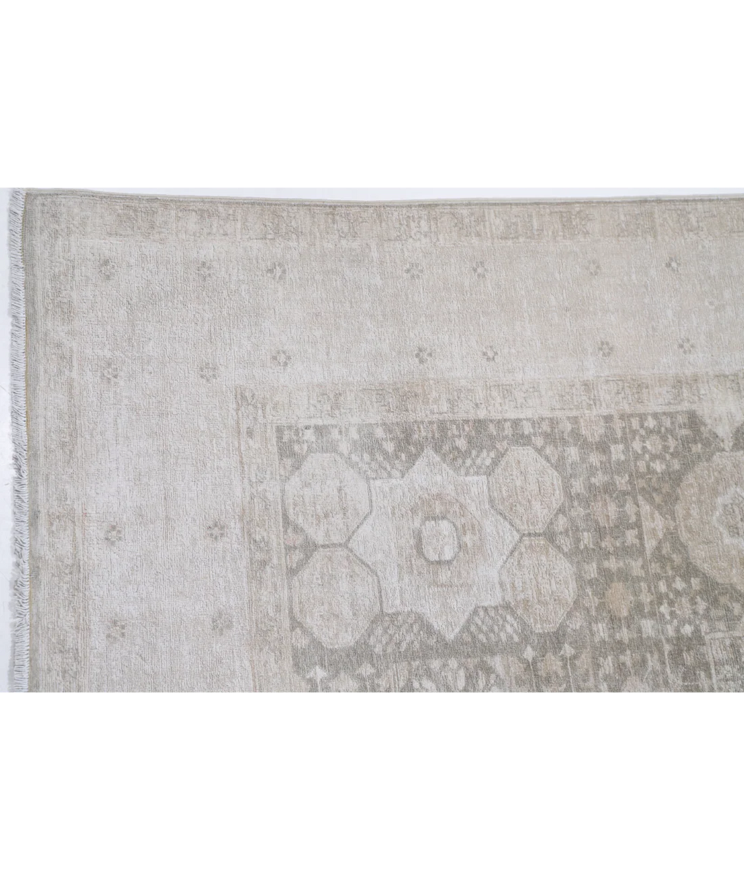 Green Afghan Mamluk Rug 6' 6" x 9' 6" Hand-Knotted close-up