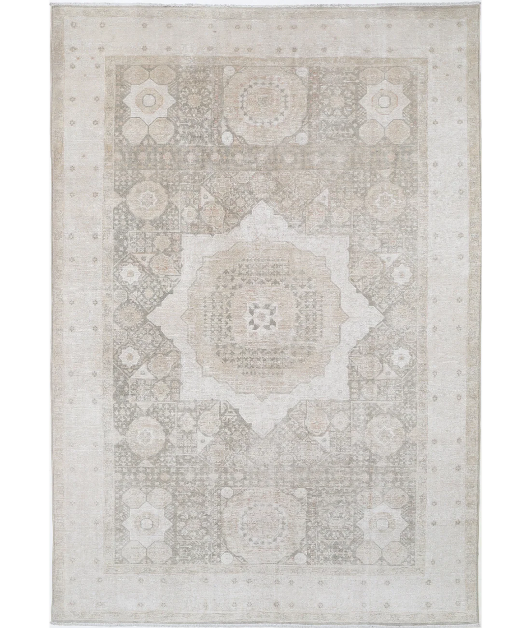 Green Afghan Mamluk Rug 6' 6" x 9' 6" Hand-Knotted