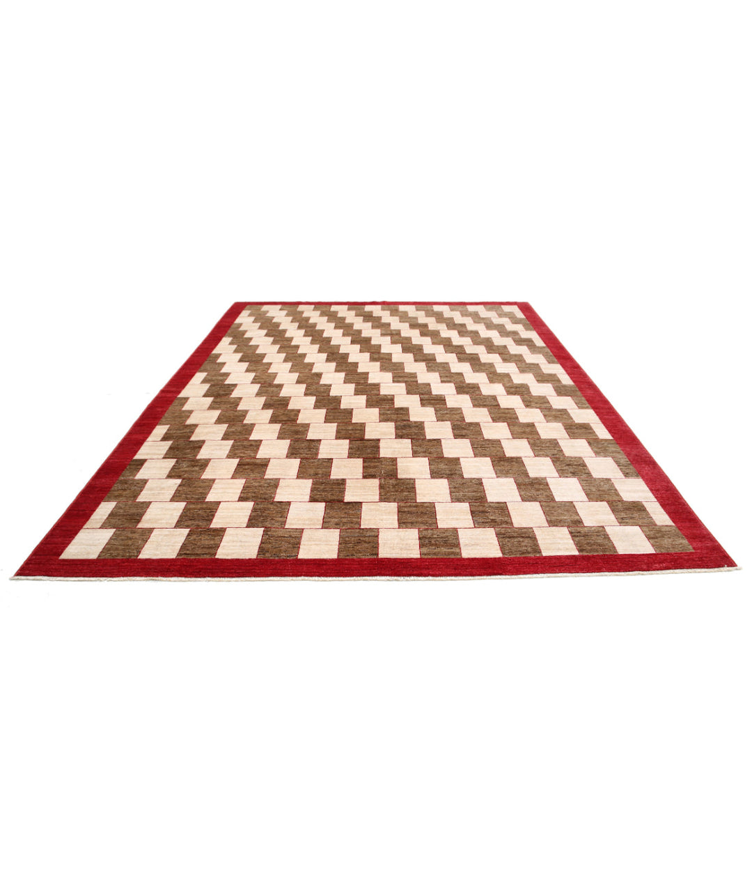Beige Afghan Modcar Rug 9' 0" x 11' 8" Hand-Knotted | No. AT33388
