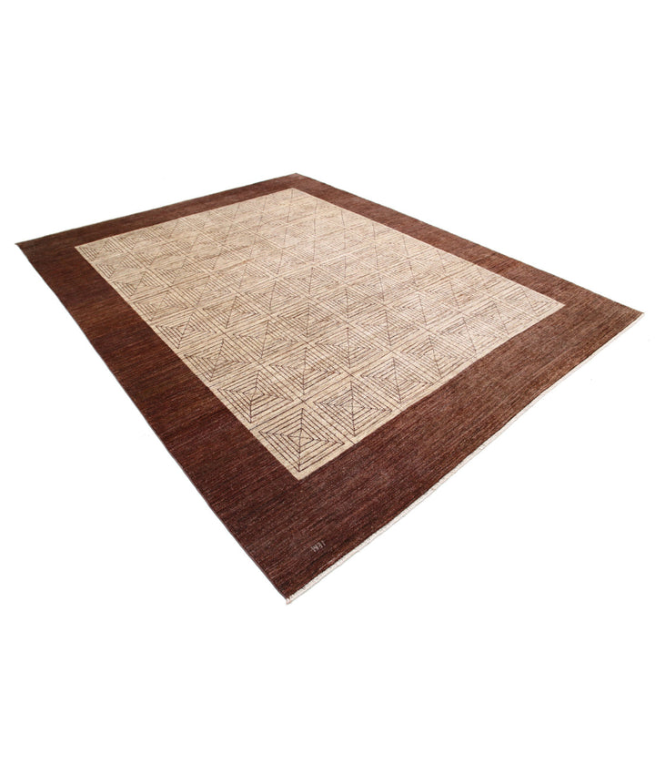 Beige Afghan Modcar Rug 8' 0" x 10' 2" Hand-Knotted | No. AT39792