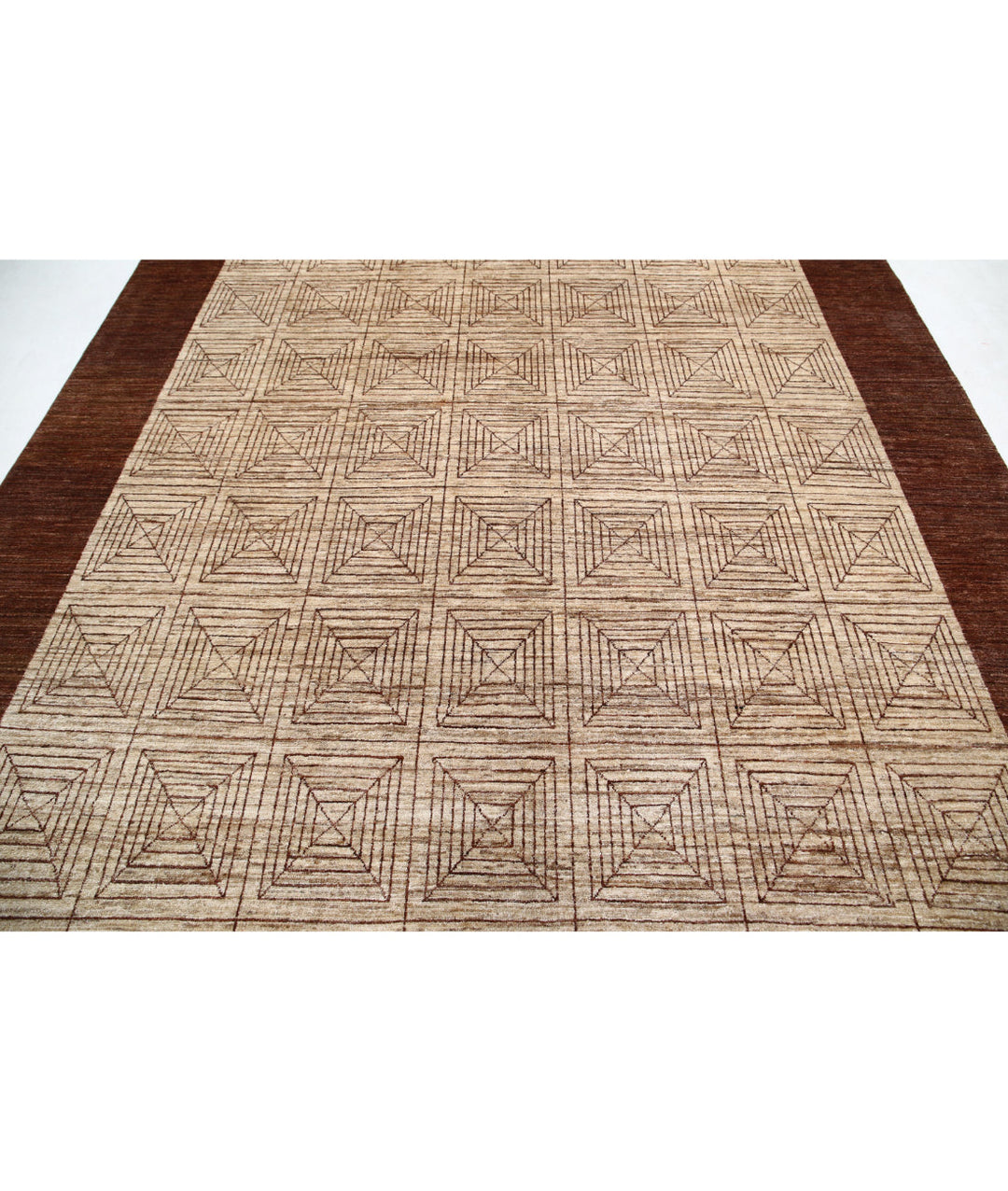 Beige Afghan Modcar Rug 8' 0" x 10' 2" Hand-Knotted | No. AT39792