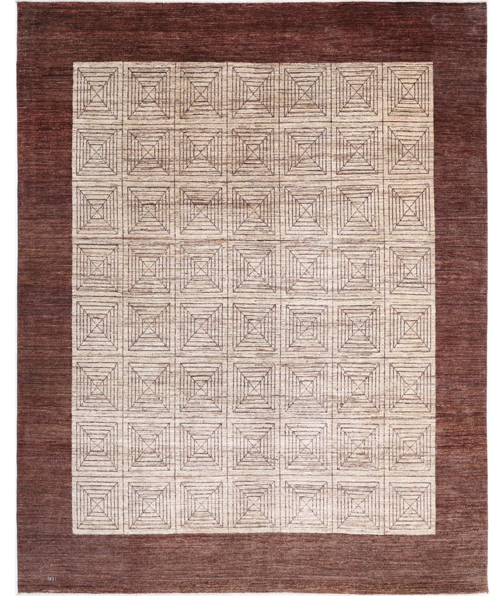 Beige Afghan Modcar Rug 8' 0" x 10' 2" Hand-Knotted | No. AT39792