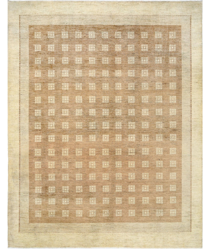 Beige Afghan Modcar Rug 8' 8" x 11' 0" Hand-Knotted | No. AT31490