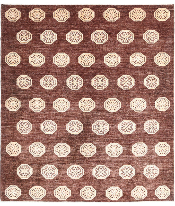 Afghan Oriental Rug 6' 6" x 7' 6" Hand-Knotted | No. AT52009