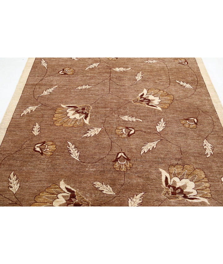 Beige Afghan Modcar Rug 5'11" x 7'11" Hand-Knotted | No. AT44942