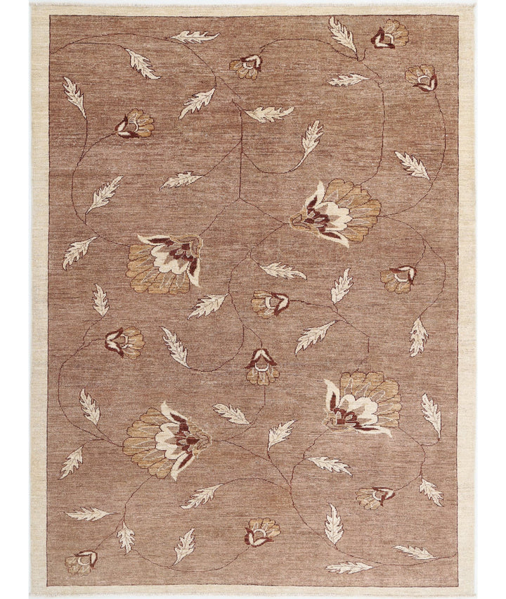 Beige Afghan Modcar Rug 5'11" x 7'11" Hand-Knotted | No. AT44942