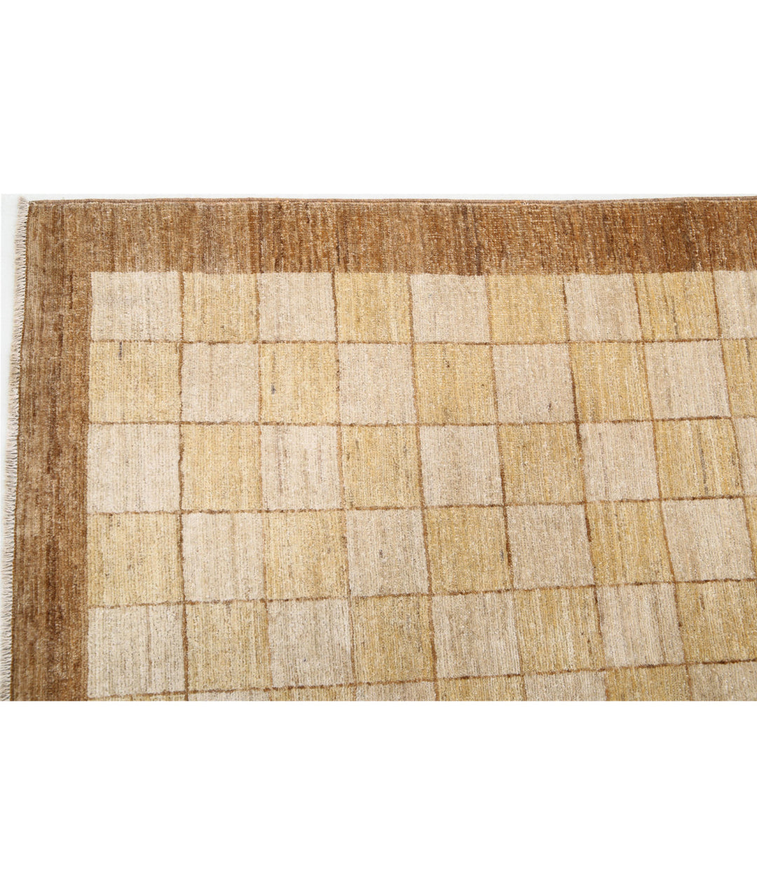 Beige Afghan Modcar Rug 5'11" x 8'7" Hand-Knotted | No. AT23482