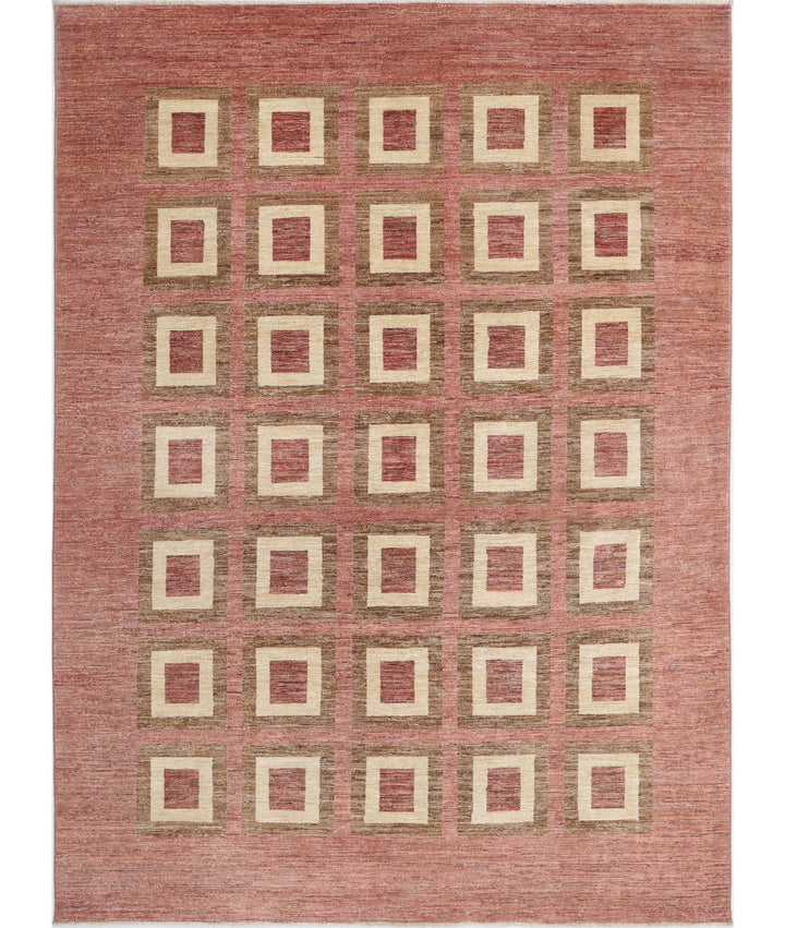 Beige Afghan Modcar Rug 6' 1" x 8' 6" Hand-Knotted | No. AT29115