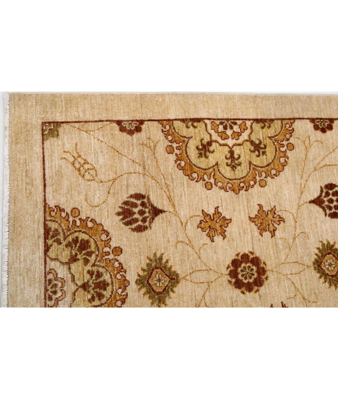 Beige Afghan Modcar Rug 6' 6" x 7' 10" Hand-Knotted pattern