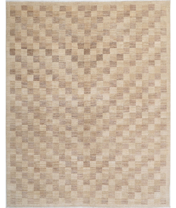 Beige Afghan Modcar Rug 6' 5" x 7' 11" Hand-Knotted | No. AT19105