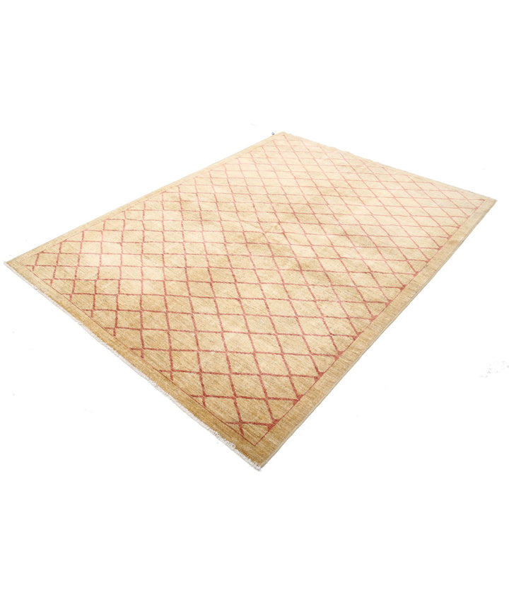 Beige Afghan Modcar Rug 5' 7" x 7' 7" Hand-Knotted | No. AT40597