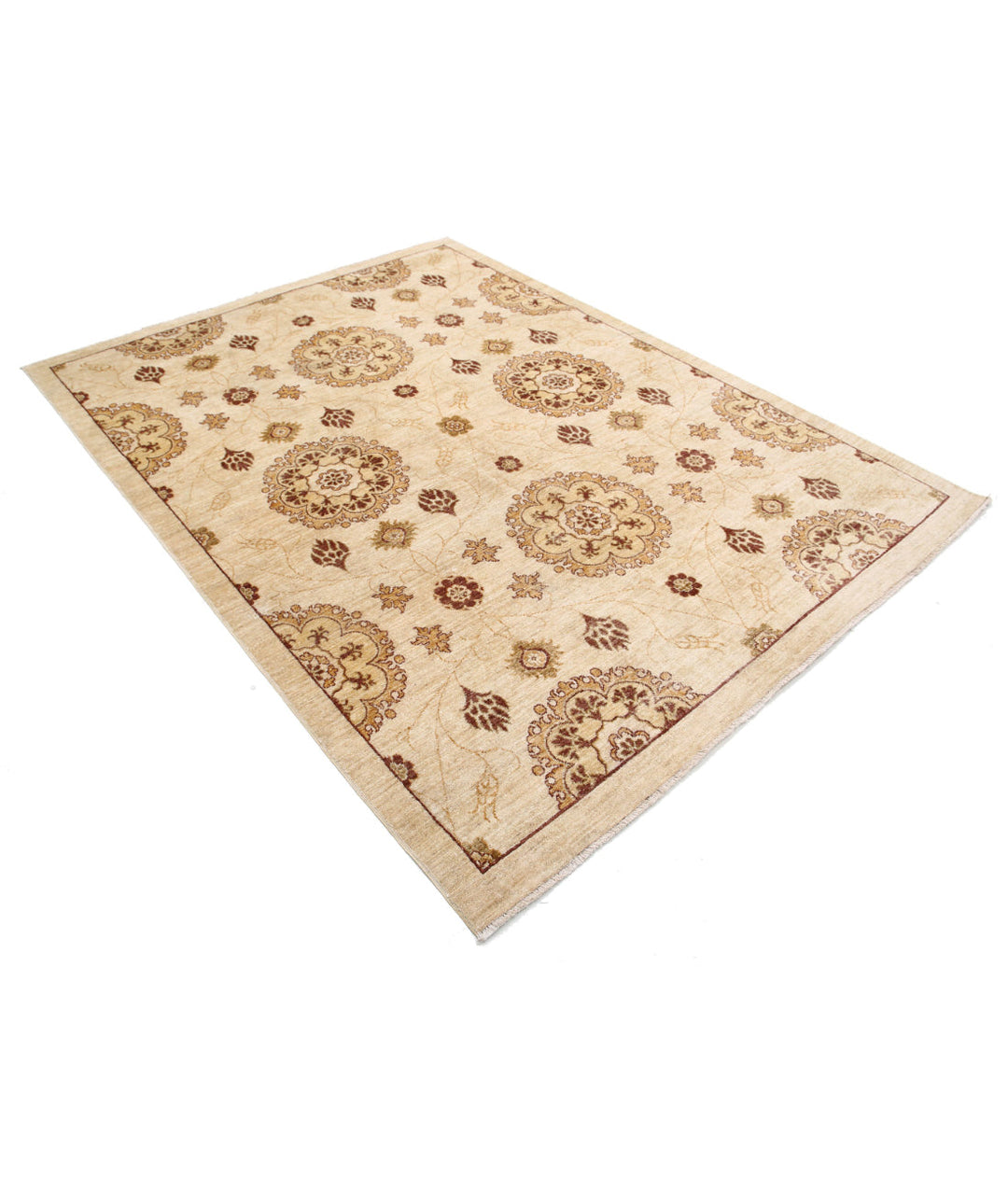 Beige Afghan Oriental Rug 6' 2" x 8' 2" Hand-Knotted | No. AT39734