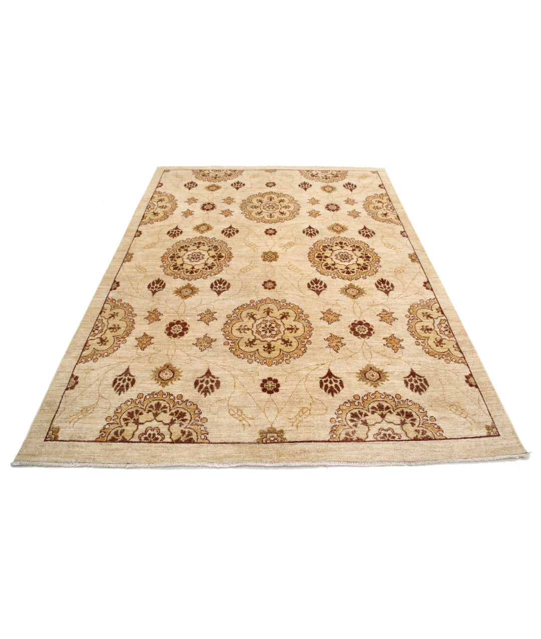 Beige Afghan Oriental Rug 6' 2" x 8' 2" Hand-Knotted | No. AT39734