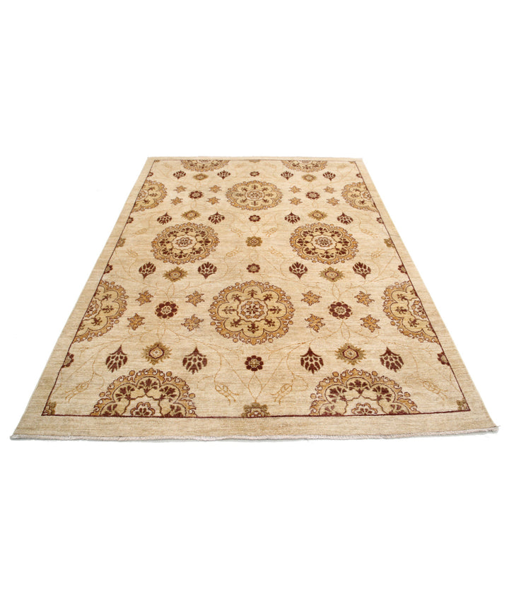 Beige Afghan Oriental Rug 6' 2" x 8' 2" Hand-Knotted | No. AT39734