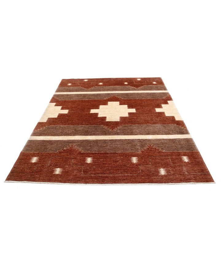 Beige Afghan Modcar Rug 6' 2" x 7' 9" Hand-Knotted | No. AT33897