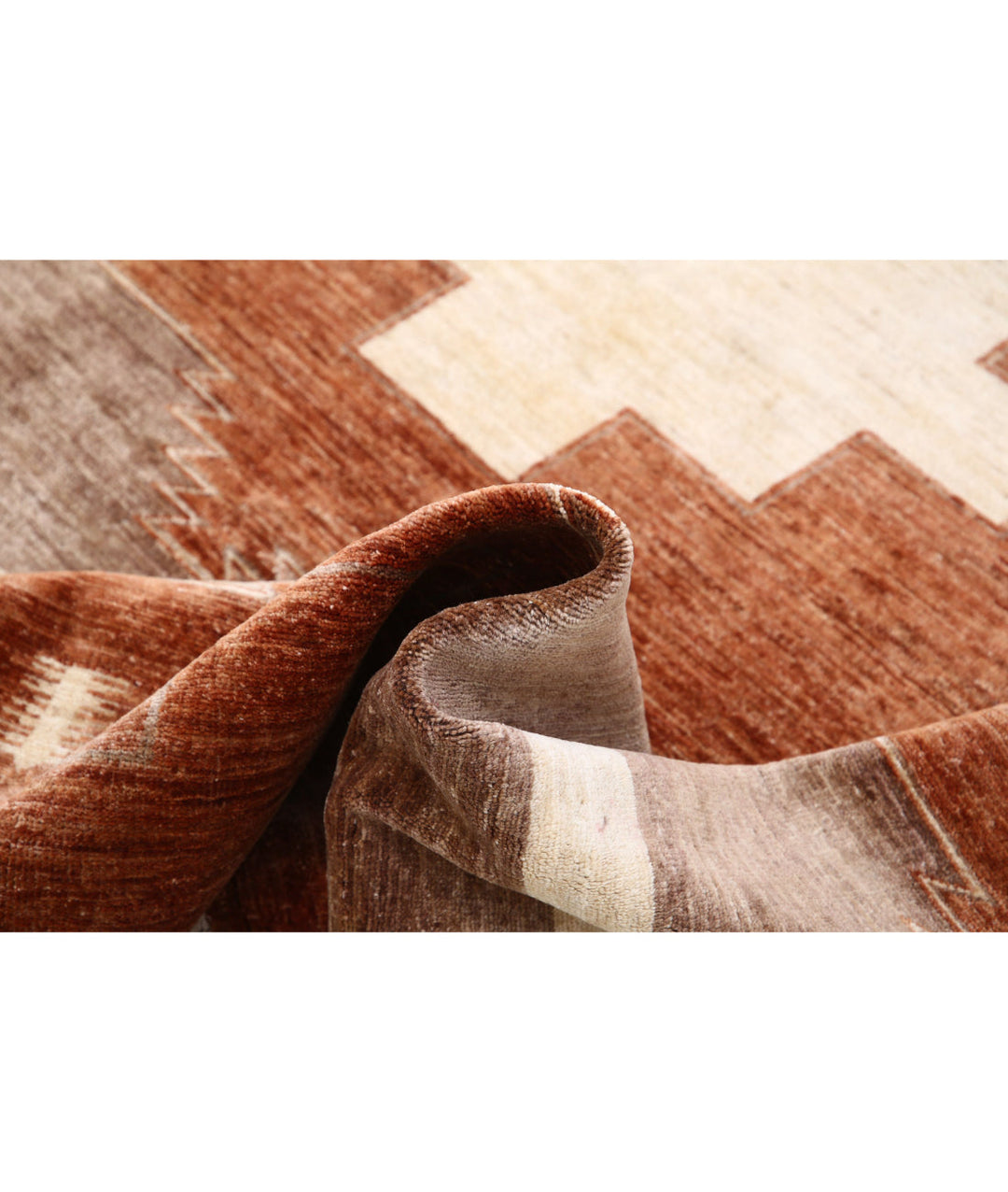 Beige Afghan Modcar Rug 6' 2" x 7' 9" Hand-Knotted | No. AT33897