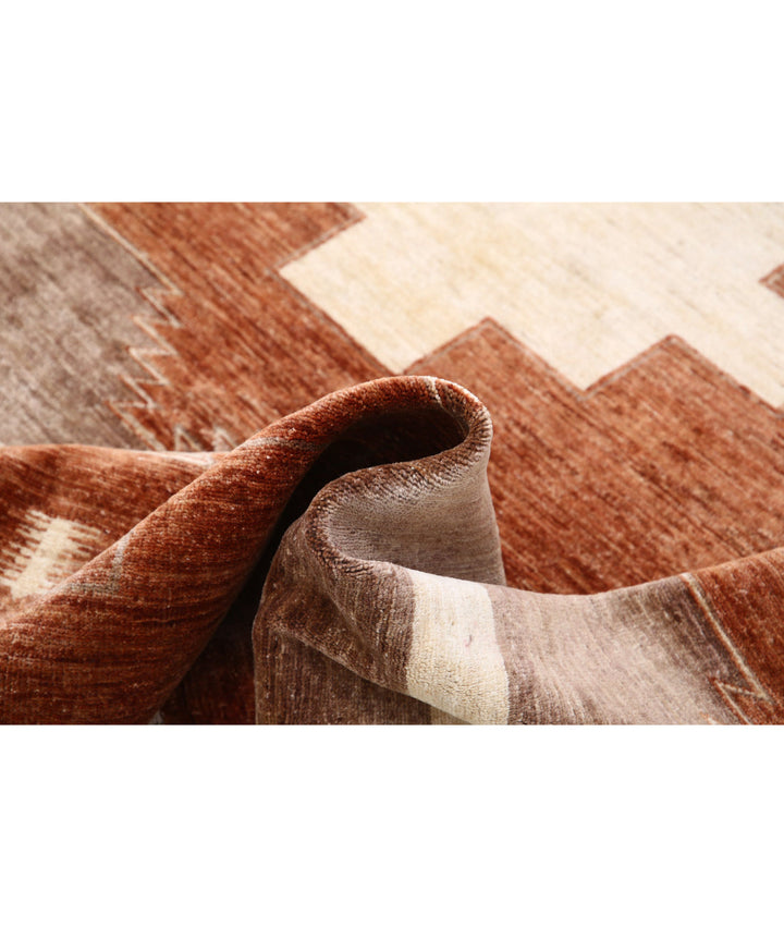 Beige Afghan Modcar Rug 6' 2" x 7' 9" Hand-Knotted | No. AT33897