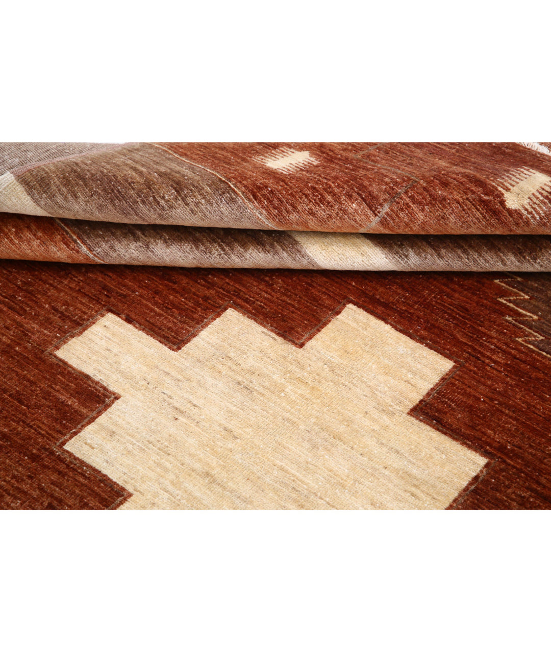 Beige Afghan Modcar Rug 6' 2" x 7' 9" Hand-Knotted | No. AT33897