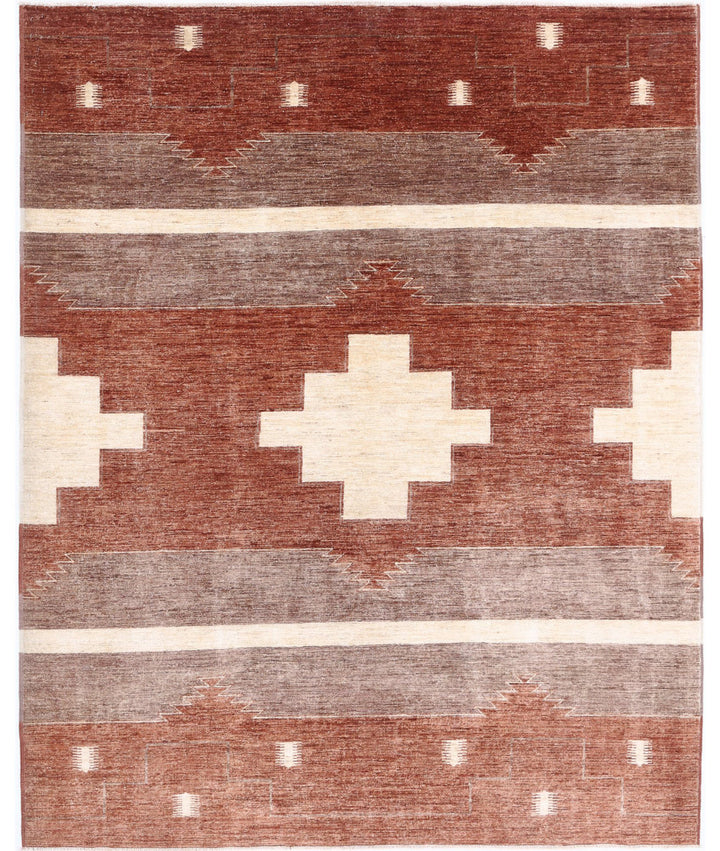 Beige Afghan Modcar Rug 6' 2" x 7' 9" Hand-Knotted | No. AT33897