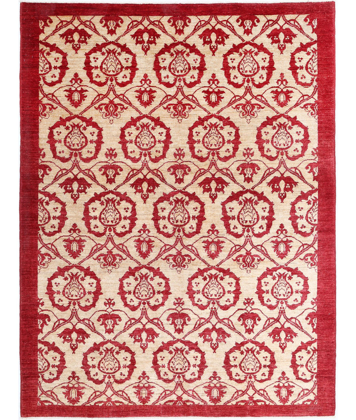 Beige Afghan Modcar Rug 5' 10" x 7' 9" Hand-Knotted | No. AT17200